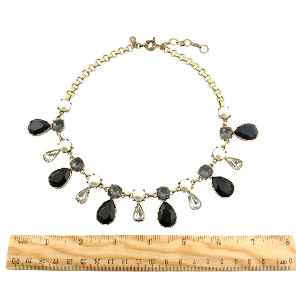 J. Crew Black, Gold, and Faux Pearl Teardrop Necklace